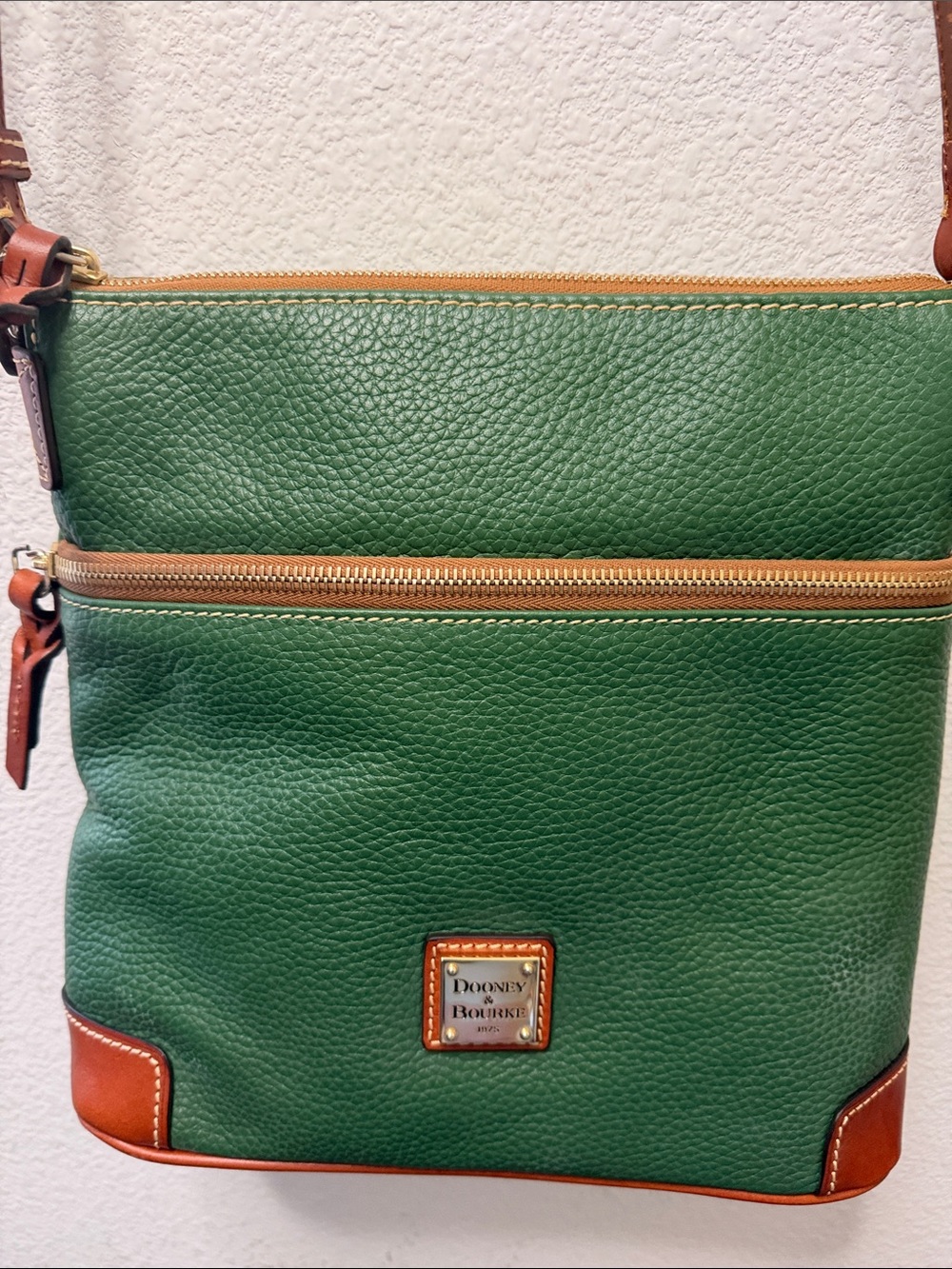 Dooney & Bourke Ivy Green Leather Crossbody with Brown Trim